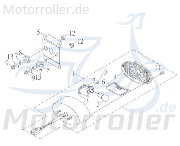 Kreidler F-Kart 170 Rücklicht 170ccm 4Takt 55700-FLS-00 Motorroller.de Rückstrahler Rück-Leuchte Rückleuchteneinheit Rückleuchten-Einheit 170ccm-4Takt