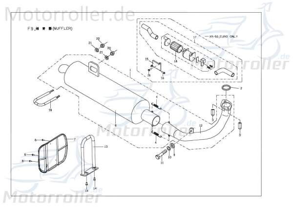 PGO X-RIDER 50 Auspuffrohr Quad ATV 50ccm 2Takt X12811020001 Motorroller.de Auspuffanlage Auspufftopf PGO 50ccm-2Takt UTV Ersatzteil Service Inpektion