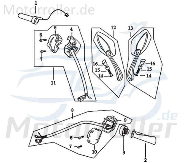 Schaltereinheit rechts Kreidler e-Florett 3.0 Kombischalter 733570 Motorroller.de Lenkerarmatur Elektroroller E-Roller E-Scooter