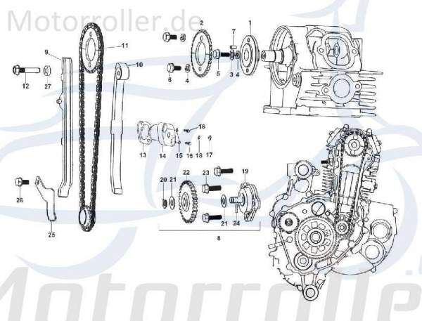 Kreidler STAR Deluxe 4S 200 Schraube 200ccm 4Takt B1314-0258 Motorroller.de Spannschiene Bundschraube Maschinenschraube Flanschschraube Bund-Schraube