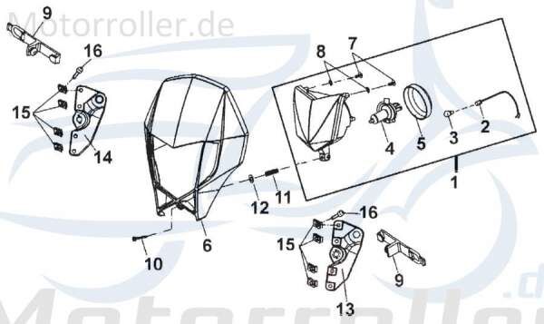 CPI Supermoto 125 Scheinwerfer 125ccm 4Takt D09-25100-10-00 Motorroller.de Frontscheinwerfer Hauptscheinwerfer Front-Scheinwerfer Vorderlicht