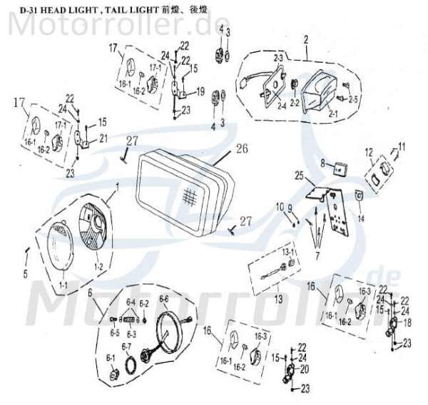 AEON Lampe Zubehör-Set Cobra 180 Utility Leuchte 180ccm 4Takt Motorroller.de Licht 125ccm-4Takt Quad ATV UTV Ersatzteil Service Inpektion Direktimport