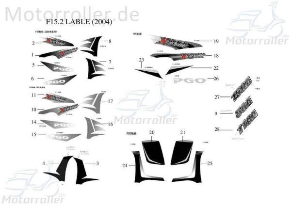 PGO X-RIDER 110 Aufkleber B Verkleidung rechts Sticker Dekor 110ccm 2Takt X2601150000 Motorroller.de Dekor-Aufkleber Klebeetikett Quad ATV UTV Service