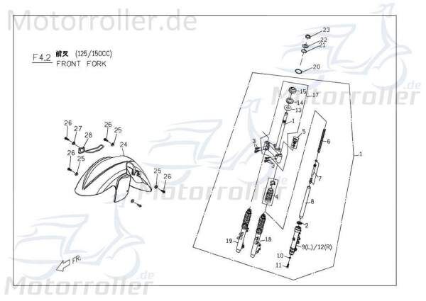 PGO Gabelbrücke silber G-Max 125 Radgabel Telegabel Roller M2443000720 Motorroller.de Gabel-Brücke Vorderrad-Gabel Joch Vorderradgabel Lenkgabel