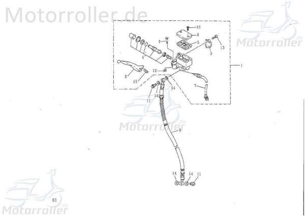 SMC Kontra B 50 Bremsschlauch vorn 50ccm 2Takt 61820-NAF-00 Motorroller.de vorne Bremsleitung Hydraulikleitung Druckleitung Kontra B 50 50kmh Scooter