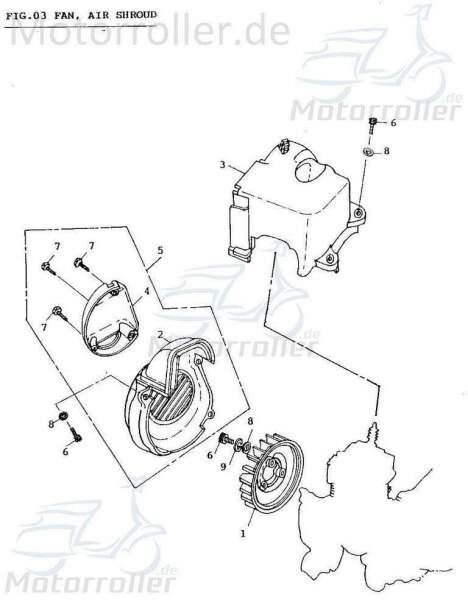 Adly Lüfterdeckel Fox Plus 50 FP-50 Abdeckhaube 50ccm 2Takt Motorroller.de Kappe Abdeckung Schutz Verkleidung Platte Cover Blende Schutzhaube Scooter