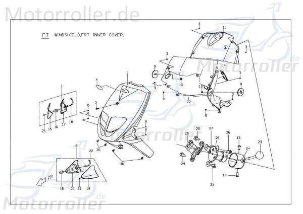 PGO Deckel dunkel schwarz TR3 50 Kappe Schutz 50ccm 2Takt Motorroller.de Verkleidung Blende Abdeckung Haube Abdeckhaube Schutzhaube Überdeckung