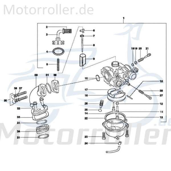 Kreidler STAR Deluxe 4S 125 Vergaserabdeckung 125ccm 4Takt 720098 Motorroller.de Vergaserdeckel 125ccm-4Takt Scooter LML Ersatzteil Service Inpektion