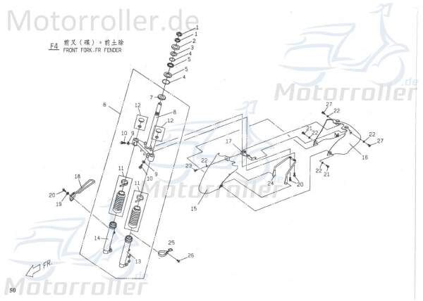 PGO Rodoshow 50 Gabelbrücke Radgabel Telegabel Gabel-Brücke 50ccm 2Takt P5443000000 Motorroller.de Vorderrad-Gabel Joch Vorderradgabel Lenkgabel