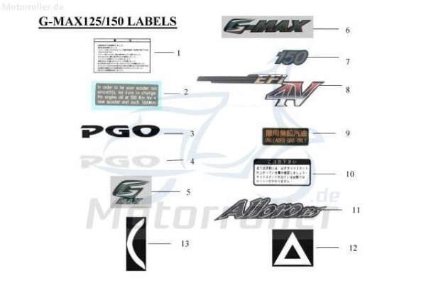 PGO Logo Aufkleber Tank schwarz G-Max Sticker Dekor Roller M2601020000 Motorroller.de Schriftzug Emblem Dekor-Aufkleber Klebeetikett Ersatzteil