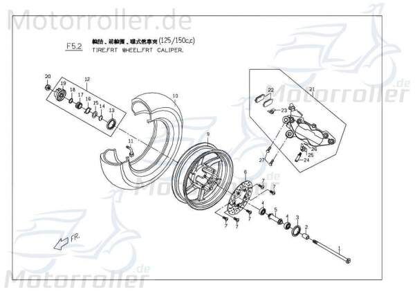 PGO Bremssattel vorn 4Kolben gold G-Max 125 Bremszange M2403300000 Motorroller.de Brems-Zange Brems-Sattel Bremshalterung Bremsblock Brems-Block