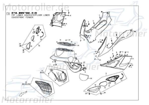 PGO Seitenverkleidung rechts eissilber G-Max M26265027L00 Motorroller.de Seitendeckel Seitenabdeckung Seitenleiste Seitenteil