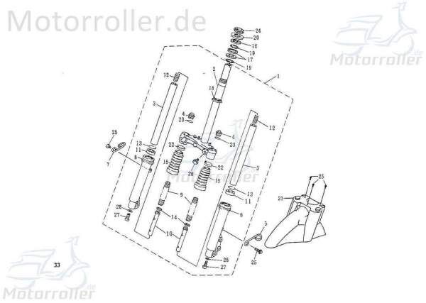 SMC Extra 50 Off Road Aussengabelrohr 50ccm 2Takt 42126-PAF-00 Motorroller.de links außen Extra 50 Off Road 50kmh Extra 50 Sport 50kmh Mokick Service