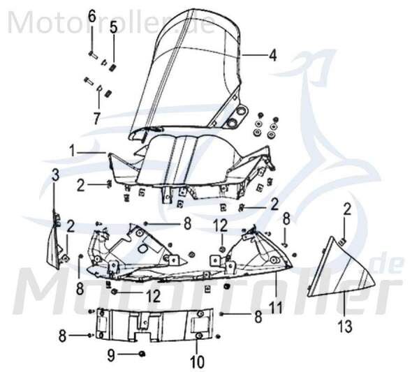 Lenkerverkleidung vorn oben schwarz matt PP Jonway 750466 Motorroller.de Frontverkleidung Frontschürze Frontmaske Lenkerabdeckung Front-Cover Scooter