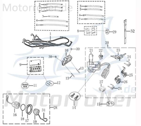 Jonway Rex E-Novation 3000 Kabelbaum 50ccm elektro 707174 Motorroller.de Kabelsatz Stromverteiler Strom-Verteiler Kabel-Set Kabelbündel Kabel-Baum