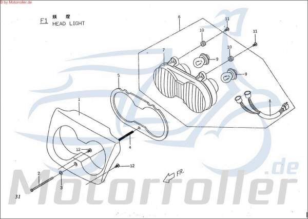 PGO Big Max 90 Lampenverkleidung 90ccm 2Takt P166A010000 Motorroller.de Lampenabdeckung Scooter Ersatzteil Service Inpektion Direktimport