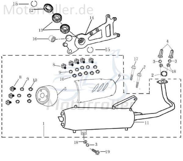 Auspuff komplett offene Version AGM-MOTORS 1100101-3