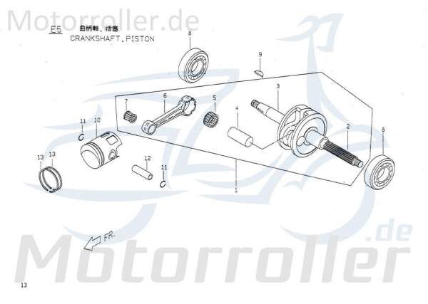 PGO Kolbenring Nase mitte 50ccm-2Takt Big Max 50 Kolben-Ring E1067310000 Motorroller.de Kompressionsring Verdichtungsring Kompressions-Ring Mokick