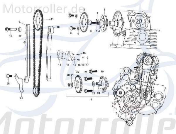 Schraube Spannschiene Kreidler Maschinenschraube 4Takt 720970 Motorroller.de Bundschraube Flanschschraube Flansch-Schraube Maschinen-Schraube Scooter