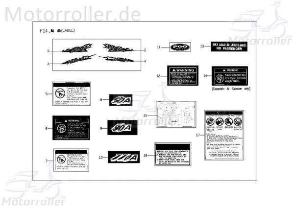 PGO Aufkleber Warnhinweis A xr110xl X-Rider 90 Sticker Dekor X0603011000 Motorroller.de Dekor-Aufkleber Klebeetikett PGO XR110 110ccm-2Takt Quad ATV