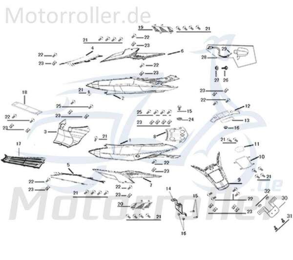 Kreidler Galactica 3.0 LC 50 Abdeckung oben Mitteltunnel 741554 Motorroller.de Kappe Deckel Schutz Verkleidung Platte Cover Blende Scooter