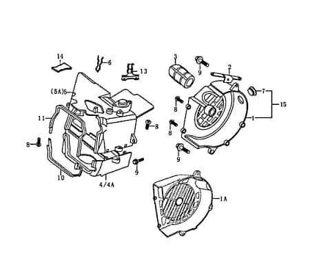 Rex RS125 Zylinderverkleidung Roller 125ccm 4Takt FIG.E1-4B Motorroller.de Zylinder-Abdeckung Zylinderhaube Kühlhaube Zylinder-Verkleidung Kühl-haube