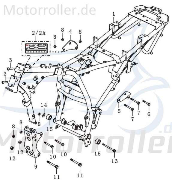 Schraube M8x55mm Jonway RMC-G 50 Maschinenschraube 91497 Motorroller.de Bundschraube Flanschschraube Flansch-Schraube Maschinen-Schraube Bund-Schraube