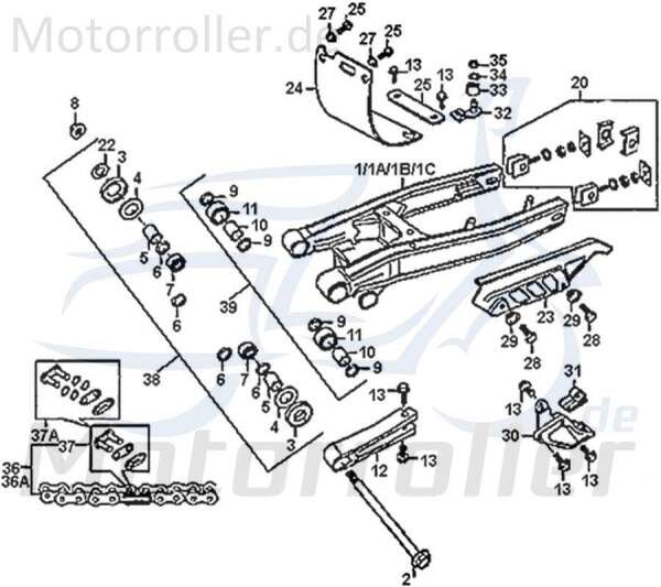 Rex Enduro 125 DD Hinterradschwinge 125ccm 4Takt 89426 Motorroller.de Hinterradaufhängung Hinterradträger Hinterradhalterung Hinterradwippe Motorrad