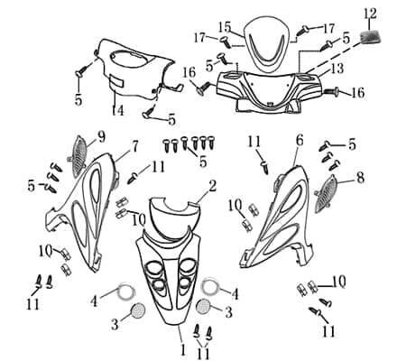 Kreidler Hiker 50 Frontverkleidung oben silber 701057 Motorroller.de Frontschürze Frontmaske Front-Cover Lenkerverkleidung Front-Schürze Elektroroller