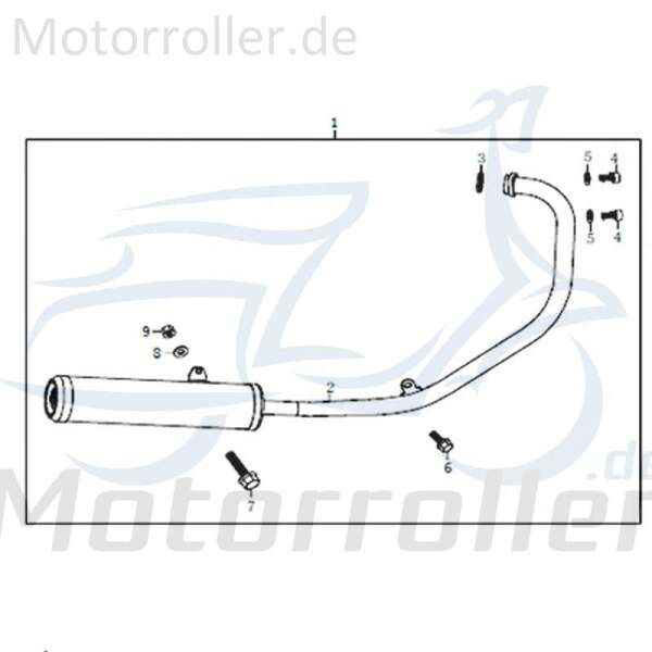 Kreidler STREET 125 DD Auspuff Endtopf 125ccm 4Takt FIG.C2-1 Motorroller.de Endschalldämpfer Auspuffanlage Auspuff-Anlage Auspufftopf Auspuffendtopf