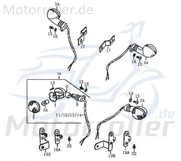 Blinker links hinten Rex Supermoto 125 DD 125ccm 4Takt Motorroller.de Signalleuchte Blinklicht Blinkleuchte Fahrtrichtungsanzeiger Blinkleuchten