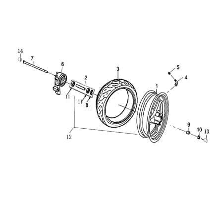 Felge hinten Alu schwarz 12 Zoll 3-Speichen 1040102-3