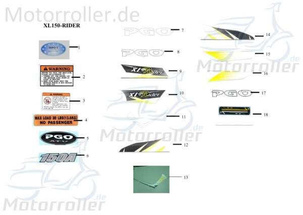 PGO Aufkleber Schutzblech hinten links rechts hinten X3-250 X26011600000 Motorroller.de Sticker Dekor Dekor-Aufkleber Klebeetikett Quad ATV X-Rider 90