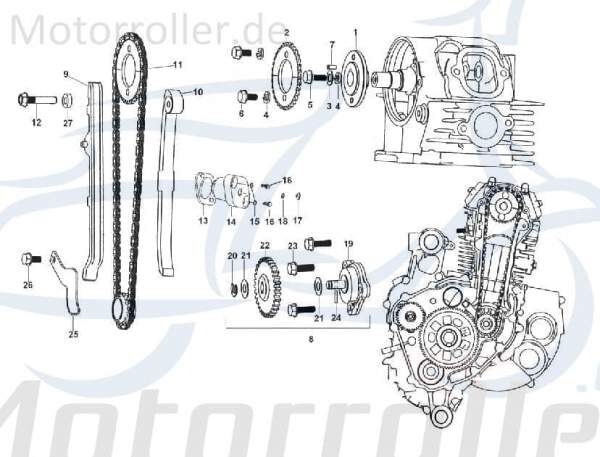 Gleitschiene Steuerkette Kreidler unten Scooter Roller 721049 Motorroller.de Gleitführung 200ccm-4Takt LML Star 4 200 Schaltung STAR Deluxe 4S 200