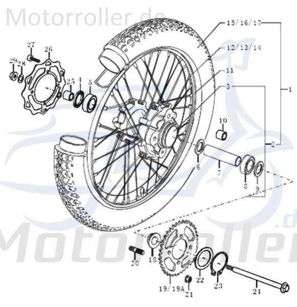 Rex Enduro 125 DD Hinterrad komplett 125ccm 4Takt 89920 Motorroller.de hinten Hinterrad-Felge Hinterradfelge Hinter-Rad Heck-Rad 125ccm-4Takt Motorrad