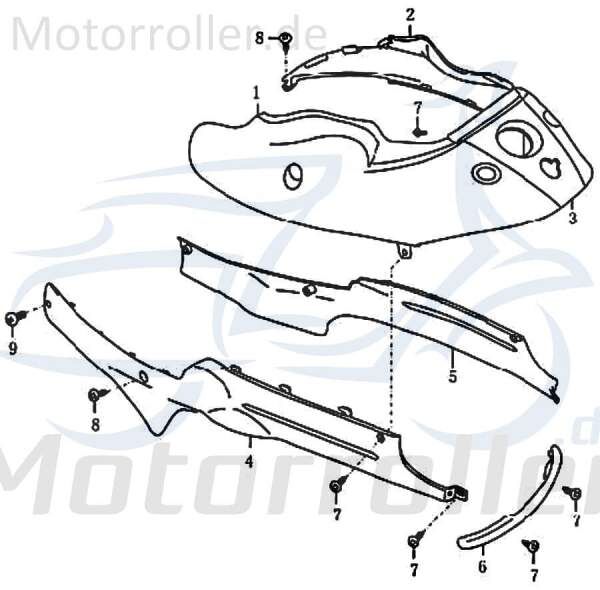 Rex RS450 Seitenverkleidung Roller 50ccm 4Takt FIG 22-5-2 Motorroller.de Seitendeckel Seitenabdeckung Seitenleiste Seiten-Verkleidung Seiten-leiste