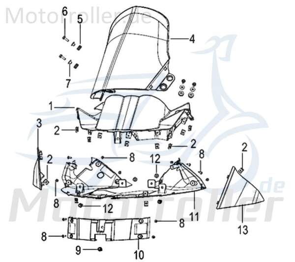 Lenkerverkleidung vorn schwarz matt Jonway Frontmaske 750468 Motorroller.de Frontverkleidung Frontschürze Lenkerabdeckung Front-Cover Front-Schürze