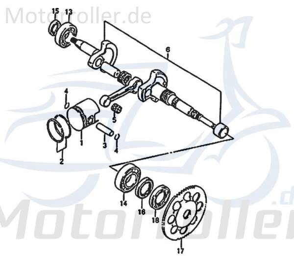 Rex RS250 Kurbelwelle Motorwelle Roller 50ccm 2Takt 87415 Motorroller.de Kolbenantriebswelle Crankshaft Kurbel-Welle Motor-Welle 50ccm-2Takt Scooter