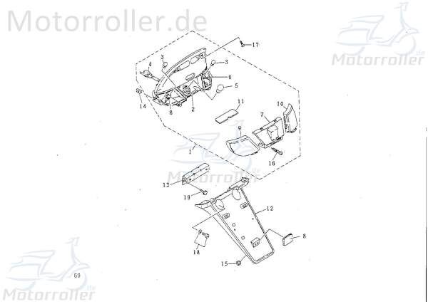 SMC Scooter Rücklicht Rückleuchte 50ccm 2Takt 55732-NCF-00 Motorroller.de Rückstrahler Rück-Leuchte Rückleuchteneinheit Rückleuchten-Einheit Rexy 50