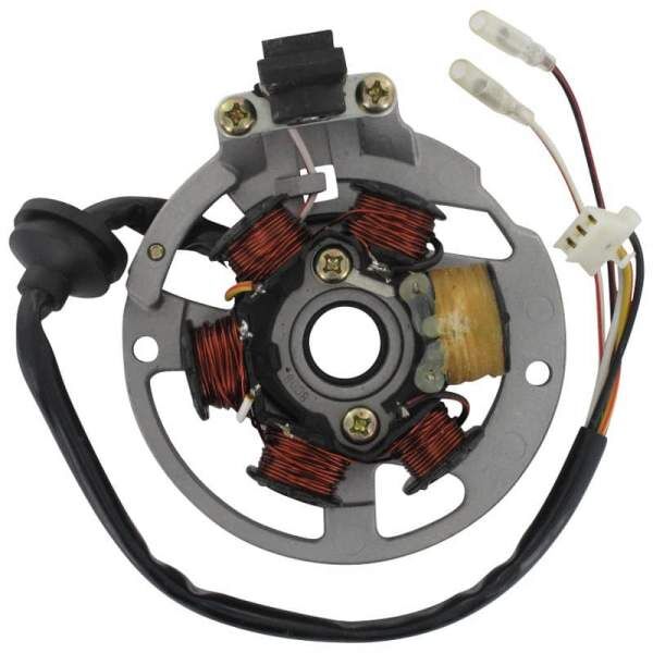 Adly Stator Ankerpaltte 6 Spulen Pick-up außen 50ccm 2Takt Motorroller.de D=83mm 5 Kabel 1x3 + 2x1 Pol Ankerplatte Zündplatte Zündgrundplatte Quad ATV