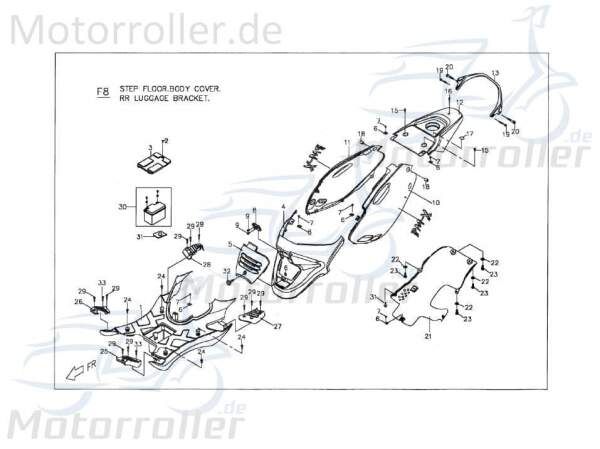 PGO Haltebügel hinten hellrot PMX 110 Befestigung Halter P06760111E0 Motorroller.de Träger Halterung Befestigungsbügel Halteblech Topcaseträger PMX 50