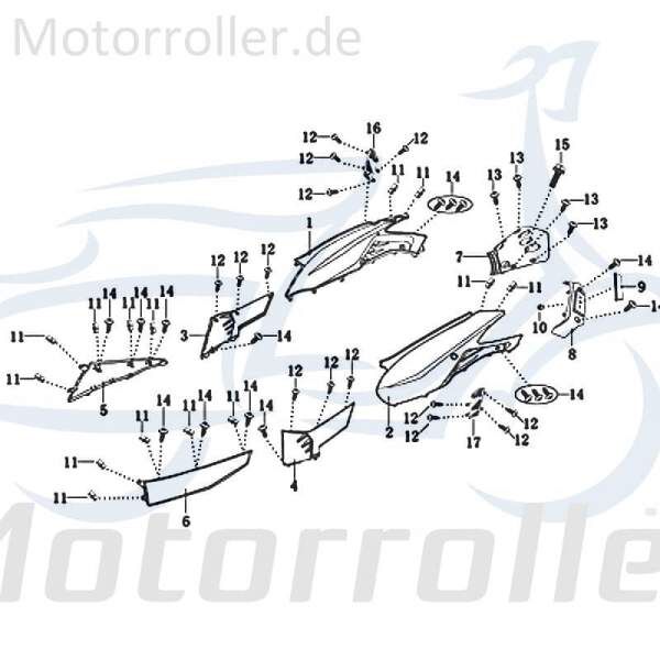 Kreidler Galactica 2.0 50 DD Seitenverkleidung unten rechts schwarz-matt 706823 Motorroller.de Seitenabdeckung Seitenleiste