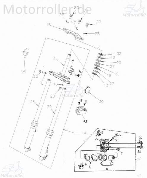 Adly RT 50 Road Trace Bolzen 50ccm 2Takt 92002-10034-19 Motorroller.de 10x34.4mm Stehbolzen Gewindebolzen Zapfen Gewindestift Arretierbolzen Motorrad