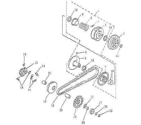 Rex 25-50 2-T Kupplungsträger hinten 50ccm 2Takt 25620-NAF-00 Motorroller.de Minarelli liegend Exploroer Bullet 50 Mokick Ersatzteil Service Inpektion