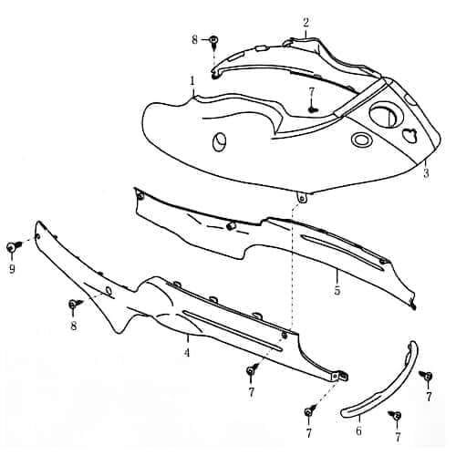 Rex RS500 QM50QT Heckverkleidung 50ccm 4Takt FIG22A-3-5 Motorroller.de Seitenteil Seitenverkleidung Seitenabdeckung Heckabdeckung Heck-Verkleidung