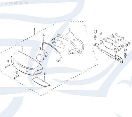 Rücklicht Kreidler Mustang 170 UTILITY Rückstrahler ATV 93291 Motorroller.de Rück-Leuchte Rückleuchteneinheit Rückleuchten-Einheit Rückleuchtenbereich