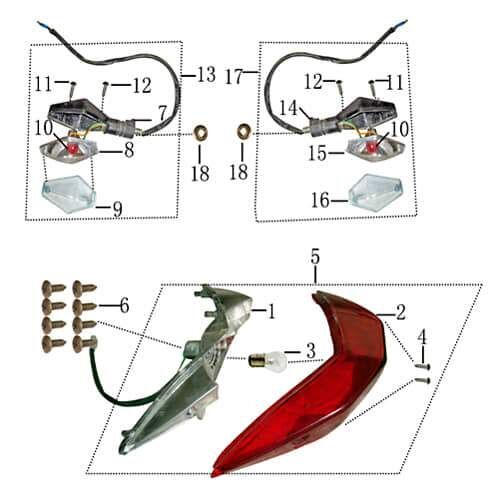 Blinker hinten links Jonway Monaco 125 Race Urban 1010949-1 Motorroller.de Signalleuchte Blinklicht Blinkleuchte Fahrtrichtungsanzeiger Blinkleuchten